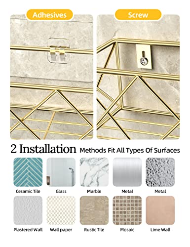 Iperlife Shower Caddy Gold, 2 Pack Shower Shelves Strong Adhesive Bathroom Shower Organizer With Hooks No Drilling Wall-Mounted Shower Shelf For Inside Shower #TOP5