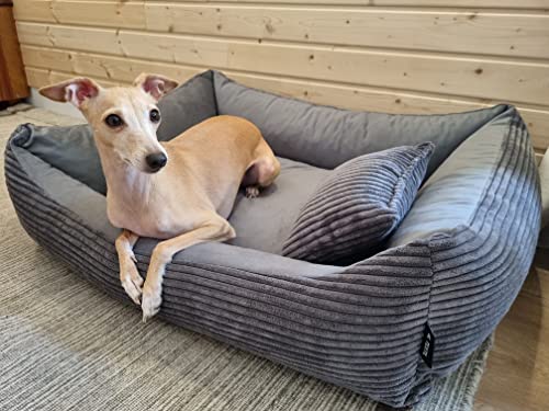 4L Textil Otto Cama para Perros medianos, Grandes, pequeños Cama Perro Desenfundable y Lavable Sofa para Perro Duradero Agradable y Acogedor Gris 80x60 cm Cover