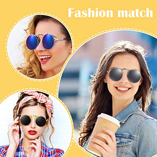Frienda 3 Pcs Round Flip up Sunglasses Retro Steampunk Style Sunglasses Bulk 90's Circle Dwayne Wayne Glasses for Men Women3