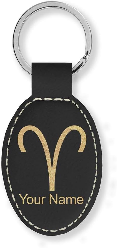 Oval Keychain, Zodiac Sign Aries, Personalized Engraving Included