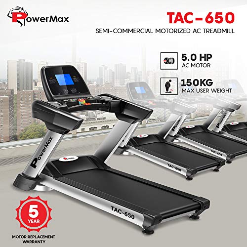 Image of PowerMax Fitness TAC-650 4HP (6HP Peak) Motorized Treadmill with Free Installation Assistance, Commercial & Automatic Incline
