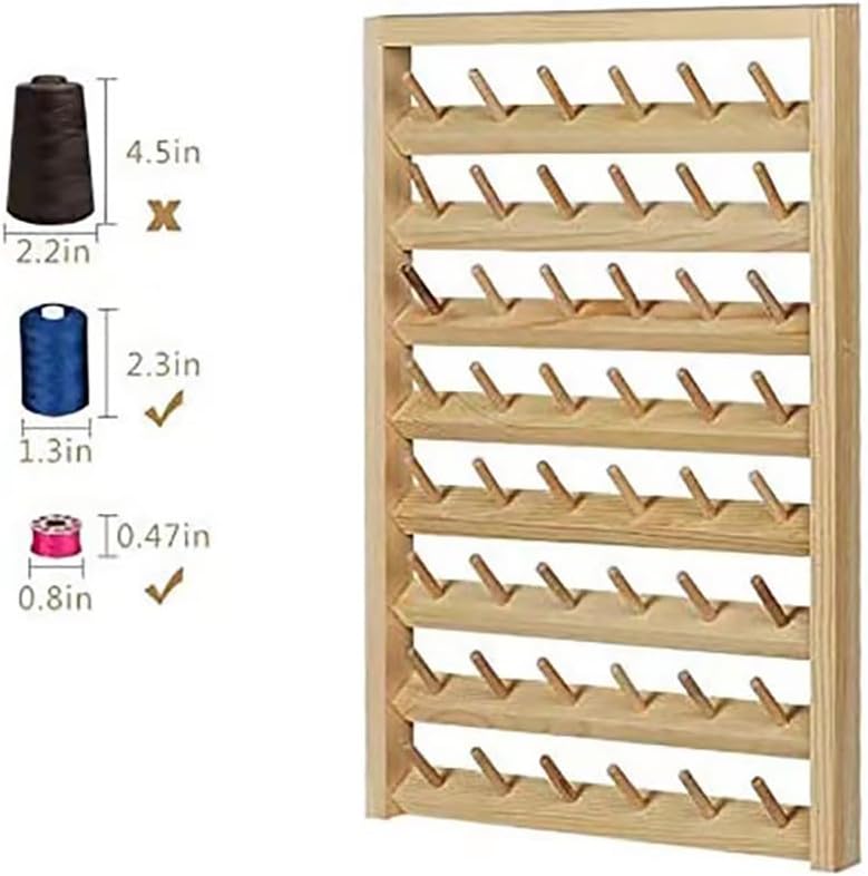 NW 48 Spools Wooden Thread Holder Sewing and Embroidery Thread Organizer for Sewing Thread Rack with Hanging Hooks for Wall