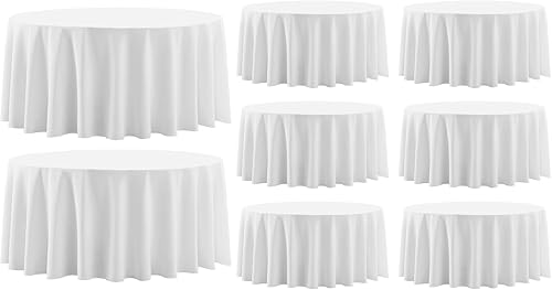 Miniatura 1 de Mantel redondo de 120 pulgadas, paquete de 8 manteles blancos lavables, decorativos de lino de poliéster, para mesa de comedor, banquetes, fiestas