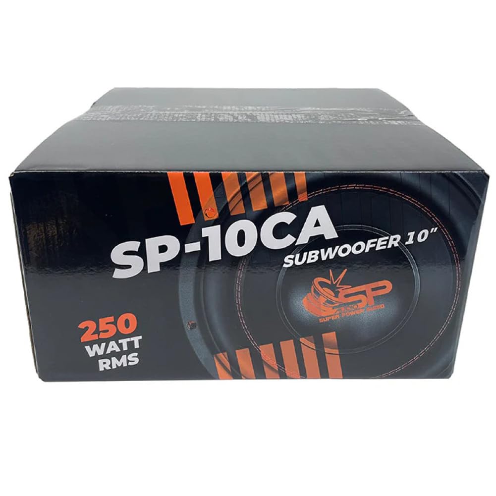 Kit Set para SP Audio SP-10CA, 1 subwoofer de 25 cm, 250 mm de diámetro (10"), 250 vatios rms, 500 vatios máx., 4 ohmios, 92,4 db SPL, Bobina móvil Simple, para Coche, 1 Unidad + Accesorios gratuitos