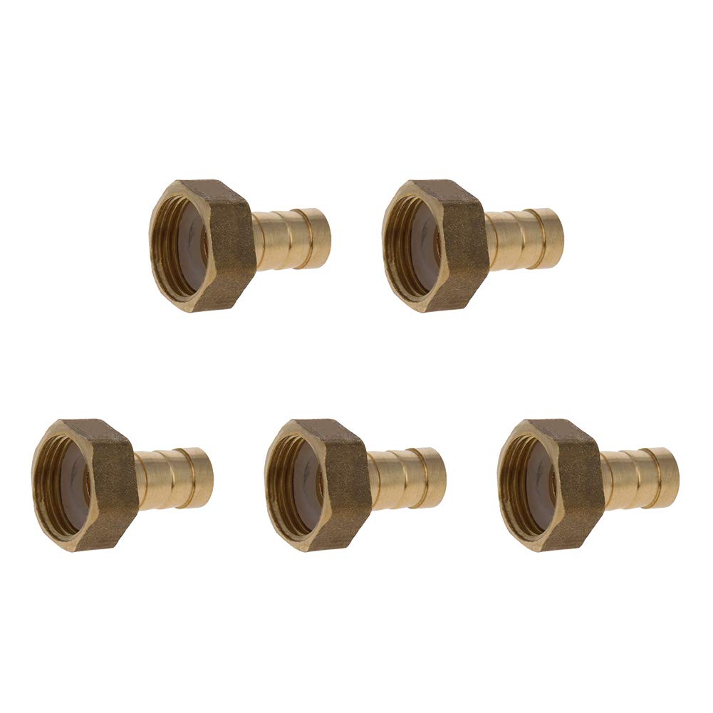 MroMax Brass Barb Hose Fitting Connector Adapter 12mm Barbed X 1/2 PT Female Pipe Brass Tone 5pcs