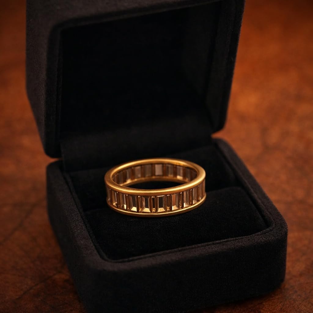 Baguette Diamond Eternity Band 14K Yellow Gold Wedding Band for Women Channel Set Full Eternity Stackable Bridal Band Handmade Jewelry Gift For Her