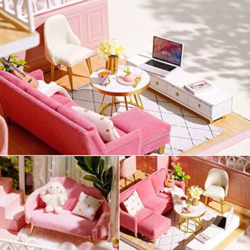 Image of TuKIIE DIY Miniature Dollhouse Kit with Furniture, 1:24 Scale Creative Room Mini Wooden Doll House Accessories Plus Dust Proof & Music Movement for Kids Teens Adults(Warm Moments)