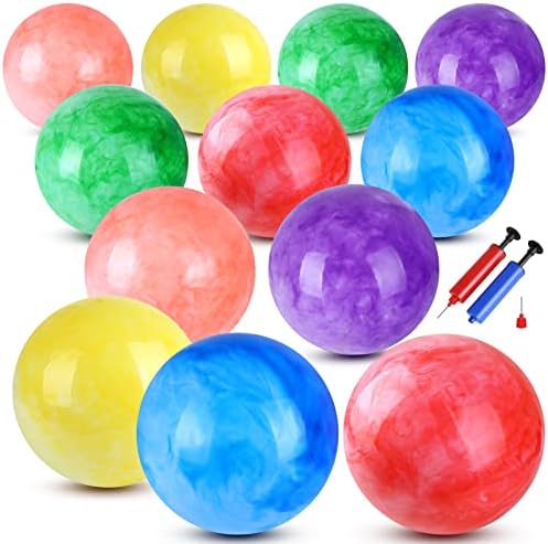 ZHANGBY 12 Pcs 9 Inch Inflatable Balls for Kids & 2 Hand Pump, Bouncy Beach Ball Kickball Toys Pets School Playground Indoor/Outdoor Playballs Marbleized Bouncing