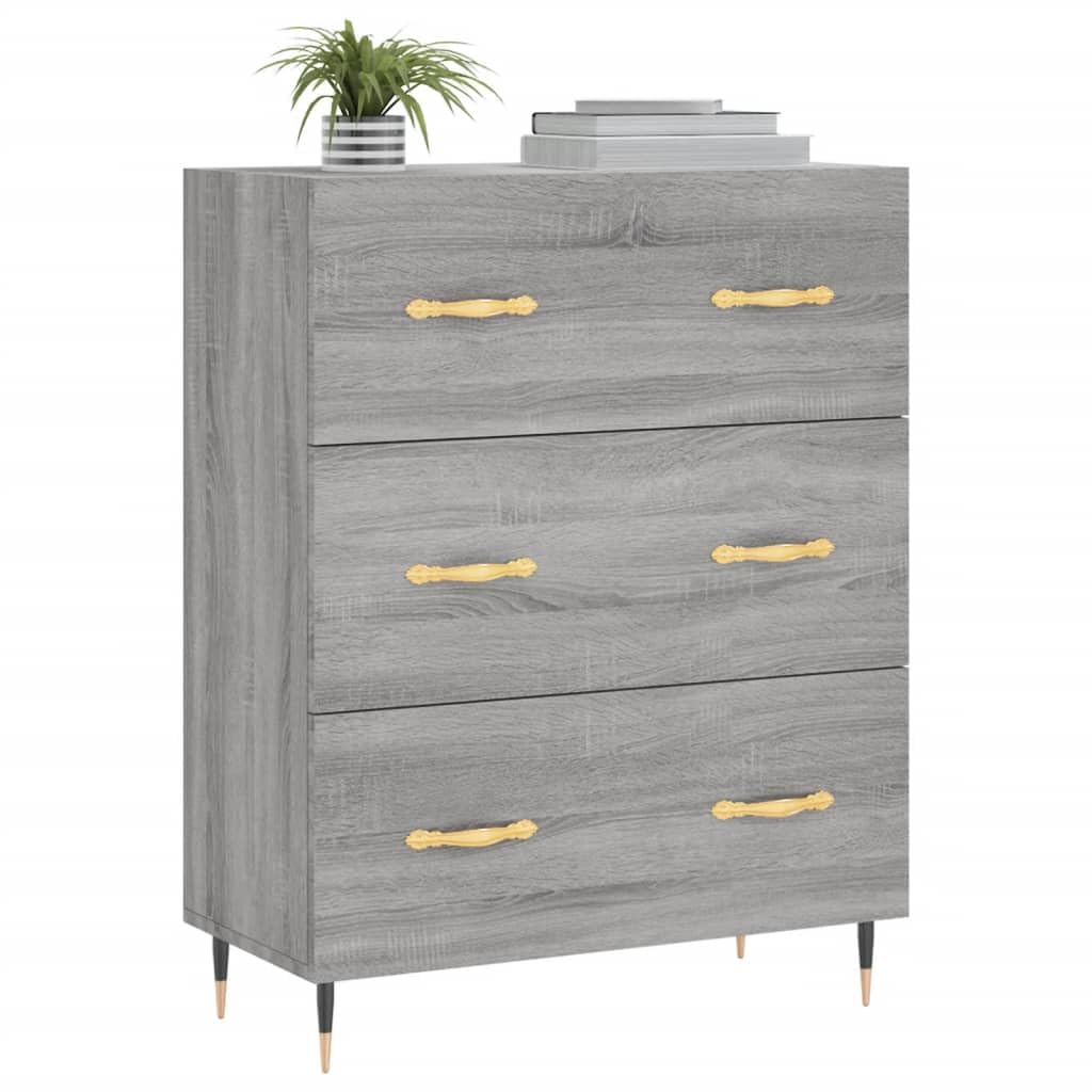 Credenza grigio Sonoma, 69,5 x 34 x 90 cm, comò con 3 cassetti
