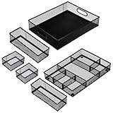 AojSup 6 Pack Desk Drawer Organizer Tray Set - Black Metal Mesh Desk Drawer Organizers and Accessories with Adjustable Dividers for Office Supplies Storage