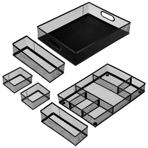 AojSup 6 Pack Desk Drawer Organizer Tray Set - Black