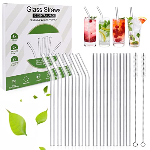 IGUGI Pajitas de cristal,Pajitas Reutilizables,6 pajitas dobladas y 6 rectas,con 2 cepillos de limpieza,para Bebidas y Cócteles Batidos Cover