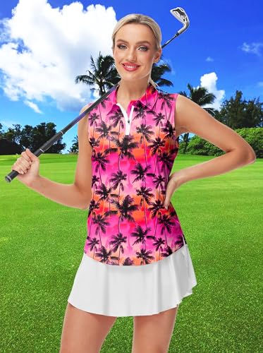 AOBUTE Women's Sleeveless Golf Shirts Moisture Wicking 1/4 Zip Polo Tennis Shirt4