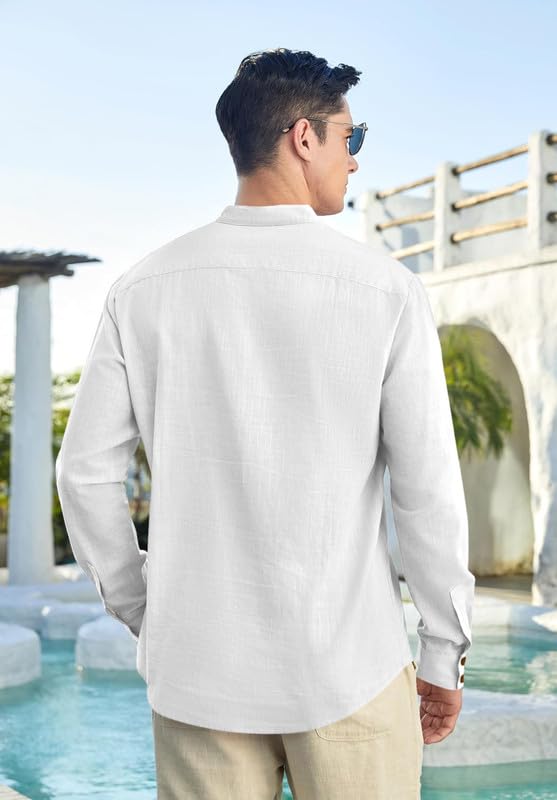 Image of Macsivo Cotton Blend Solid Casual Short Kurta for Men Long Sleeve Mandarin Collar Stylish Shirt Kurta for Men