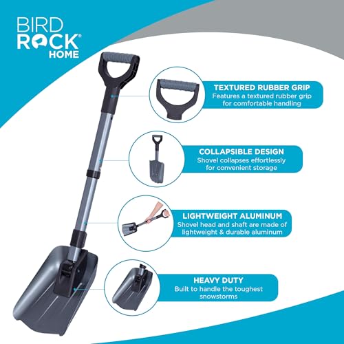 Image of 34 inch Folding Emergency Snow Shovel - Rugged Compact Tool for Car, Snowmobiles, or ATV - Compact Winter Survival Gear - Skiing Camping Mud Avalanche - Collapsible Multifunctional - Grey