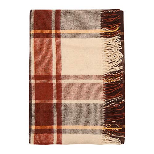Cozy Blankets | Mantas 100% de Lana de Nueva Zelanda | Tartán Marrón y Beige | 140 x 200 cm| Perfectas Para la Cama, Hogar, Exteriores y Acampadas | Lavable, Suave, Diseño de Cuadros Cover