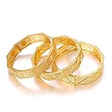 XIqision Traditional 24K Dubai Gold Plated Bangles Bracelets Openable Design Jewelry for mom Grandma Set of 3 With Gift Pouch