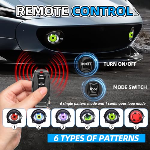 Image of Demon Eye Headlights for Cars and Motorcycles, 2PCS LED Dynamic Devil Eyes Light Kit with HD Lens, 6 Animated Eye Patterns, Universal 12-36V Eyeball Lights for Headlight or Fog Light