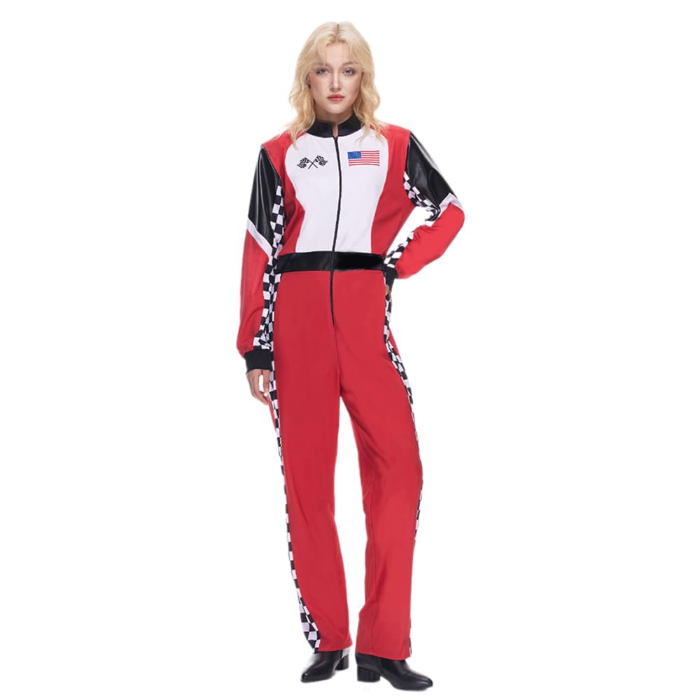 EraSpookyWomen's Roxy Race Car Driver Costume Adult Halloween Racer Outfits