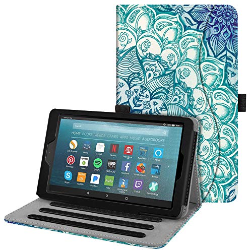FINTIE Case for All-New Amazon Fire 7 Tablet (9th Generation, 2019 Release) - [Multi-Angle] Viewing Folio Stand Cover with Pocket Auto Wake/Sleep, Emerald Illusions