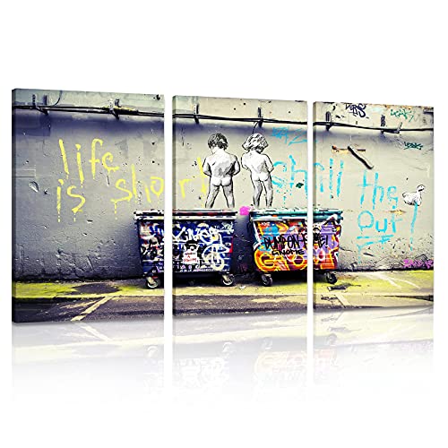 Ypy 20"X30"X 3 Panels Large Banksy Canvas Wall Art Graffiti Picture Life Is Short, Chill The Duck Out Motivational Painting By Artist Stretched And Framed Ready To Hang #TOP5
