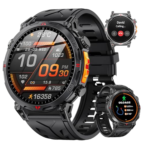 Rmana Reloj Inteligente Hombre, GPS Integrado Militar Smartwatch AMOLED 1,56 Pulgadas con Llamadas Bluetooth, 650mAh, Brújula/Altitud, 100+ Modos Deporte, Monitor Cardíaco 24h/SpO2/Sueño(iOS/Android)