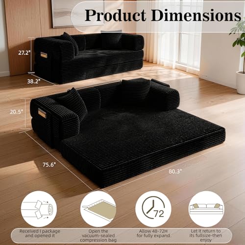 Image of AUGOP Futon Sofa Bed Boneless Couch for Living Room,Pull Out Couch with Sleeper Sofa,Day Bed Couch with Storage Pocket,Removable Corduroy with 2 Pillow