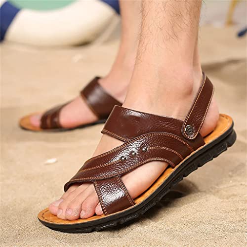 Men's Casual Beach Shoes Leather Breathable Sandals Mens Roman Sandals Leather Sandals(44)4