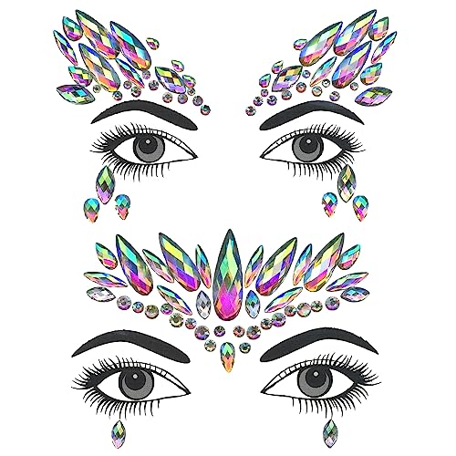 Pegatinas Cara Brillantes,2 Piezas Face Gems Stickers,Tatuajes Temporales Pegatinas, Brillantes para la Cara,Efecto Glitter Festival Accesorios para Halloween, Carnaval, Espectáculos y Maquillaje