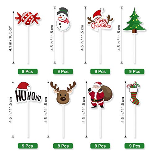 Amosfun 72Pcs Christmas Cupcake Toppers Cake Decoration Santa Claus Tree Snowman Sock Candy Theme Party Cake Toppers Picks Christmas Decoration Supplies #TOP5