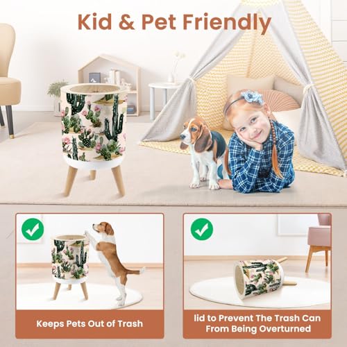 Image of Small Trash Can with Lid Beautiful seamless floral summer tropical pattern cactuses succulents 1.8 Gallon Dog Proof Trash Can Round Garbage Can Waste Bin Wastebasket for Bathroom Bedroom Living Room