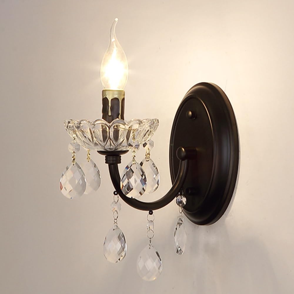 HYJAUSXB Sconces Wall Lighting 1-Light Farmhouse Candle Sconce, Industrial Modern Lamp, Mid Century Bathroom Light Fixtures for Bedroom Living Room Kitchen Hallway Stairs Office (Black)