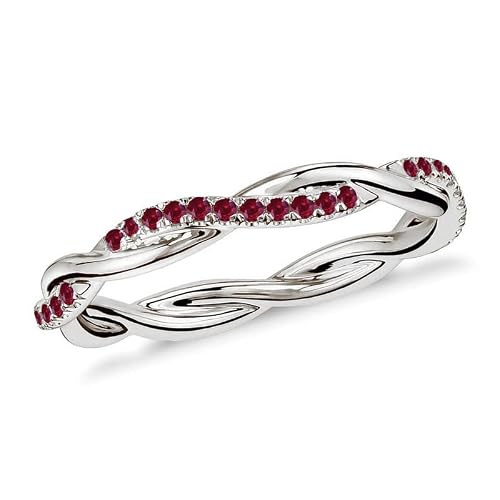 Round Cut Red Ruby Twisted Full Eternity Band for Women, 14K White Gold Finish Ladies Swirl Annivesary Ring,Corssover Wedding Bnad