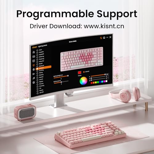 Image of Kisnt KN85 Wireless Mechanical Keyboard, 75% Layout, Bluetooth /2.4GHz /USB-C, Custom RGB Backlit, Hot-Swappable Linear Switch, Creamy Sound for Gaming /Typing (Rose Pink)