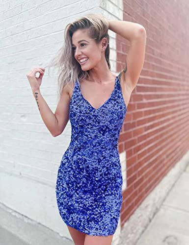 Short Sequin Homecoming Dresses for Teens 2025 V-Neck Sparkly Formal Prom Party Gown3