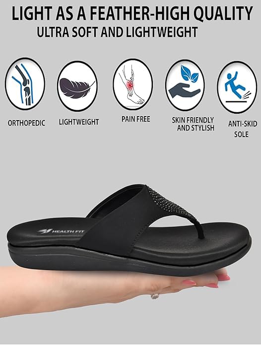 Image of HEALTH FIT EXTRA SOFT Women's Comfortable Memory Foam Doctor Slippers /Flip-Flops|Fashionable Casual & Stylish|Lightweight & Breathable|Outdoor Synthetic Casual Chappals Sandals Ladies & Girls HF21
