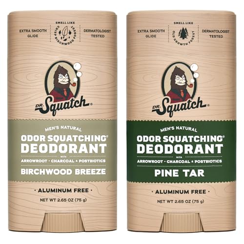 Dr. Squatch Natural Deodorant for Men - Odor-Squatching Aluminum Free - Pine Tar & Birchwood Breeze...