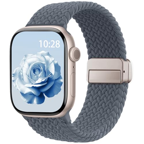 Image of Braided Stretchy Band Compatible with Apple Watch Bands 38mm 40mm 41mm 42mm 44mm 45mm 46mm 49mm Women Men, Soft Nylon Solo Loop Magnetic Sport Strap for iWatch Series 11 10 9 8 7 6 5 4 3 2 1 SE Ultra