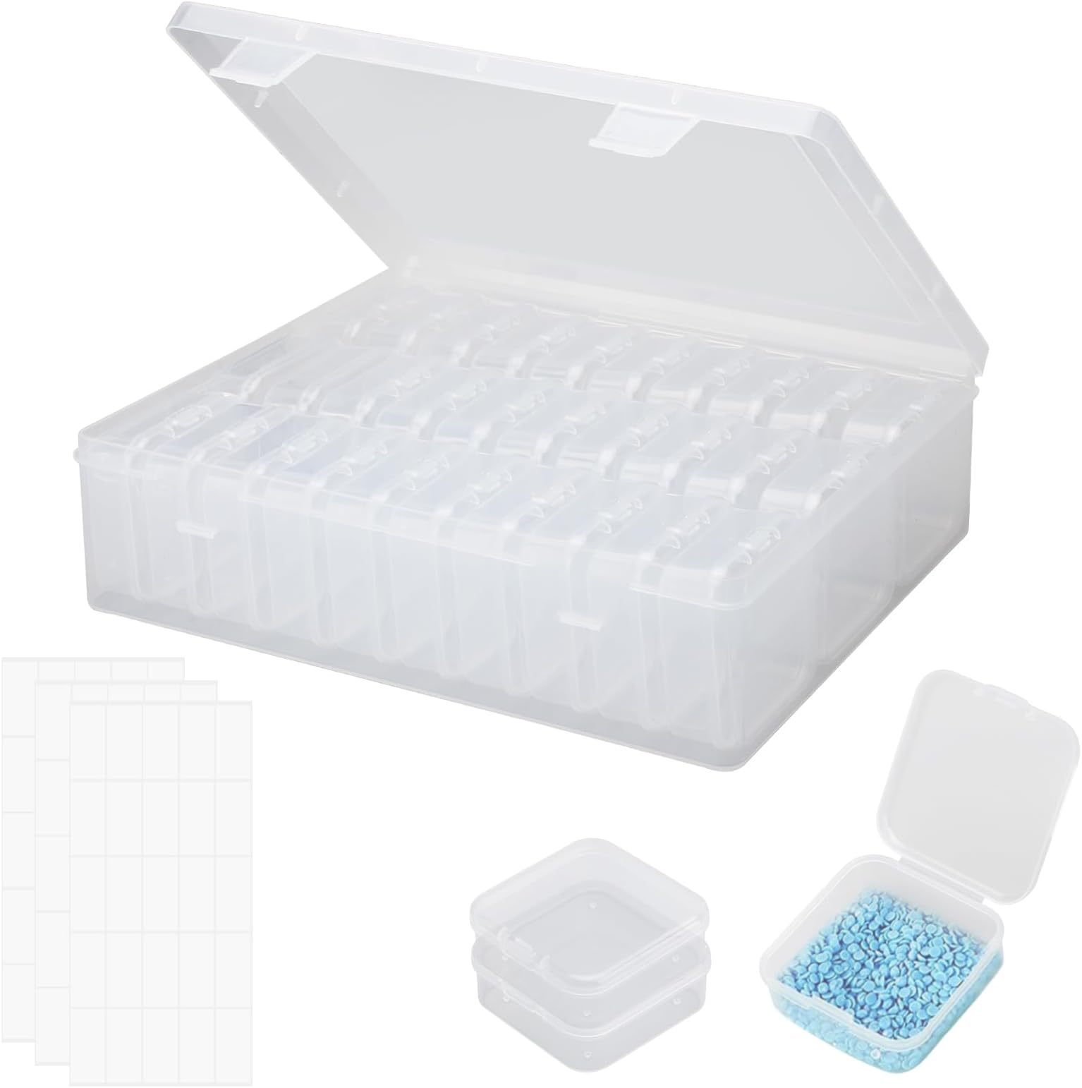 30 Grids Diamond Painting Storage Boxes, Clear Plastic Bead Art Storage Organizer Case with Lid, Diamond Art Accessories Storage Containers Box and Labels for Beads Diamonds and Small Items