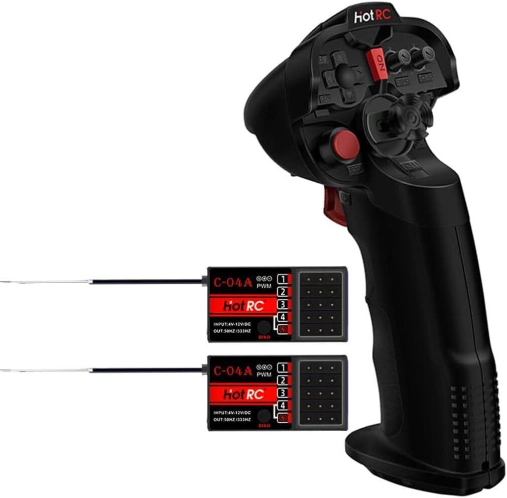 aneegfpv HOTRC DS-4A 2.4G RC Radio Transmitter Single Hand with 4CH Receiver for RC Car Boat Drone Airplane (DS-4A 2 Receiver)
