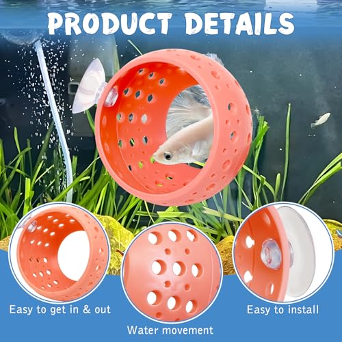 Image of Fhiny 2 PCS Betta Hide, Orange Beta Fish Tank Decor, Suction Cup Shrimp Tunnel, Betta Resting Spot, Aquarium Hammock Hideout Cave for Guppy Resting