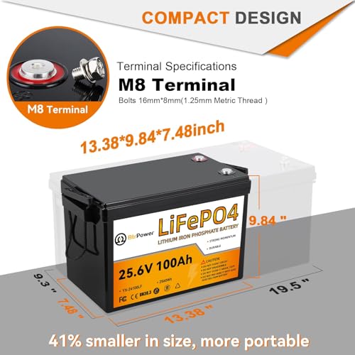 Image of 24V 100Ah LiFePO4 Battery, Built-in 100A BMS,2560Wh Lithium Battery,4000-15000 Deep Cycles & 10-Year Lifetime, Perfect for Marine, RV, Marine, Trolling Motor, Solar Off-Grid System