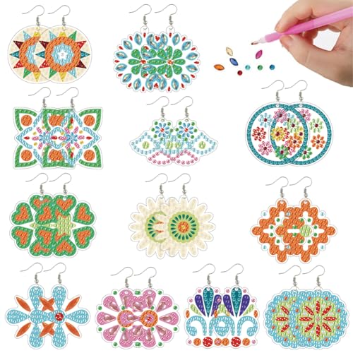 beinkmake 12 Pairs Bohemian Vintage Diamond Painted Earrings 5D Earring Making Kit Floral Jewelry DIY Diamond Art Earring Kit for Adults Craft Unique Handmade Gifts