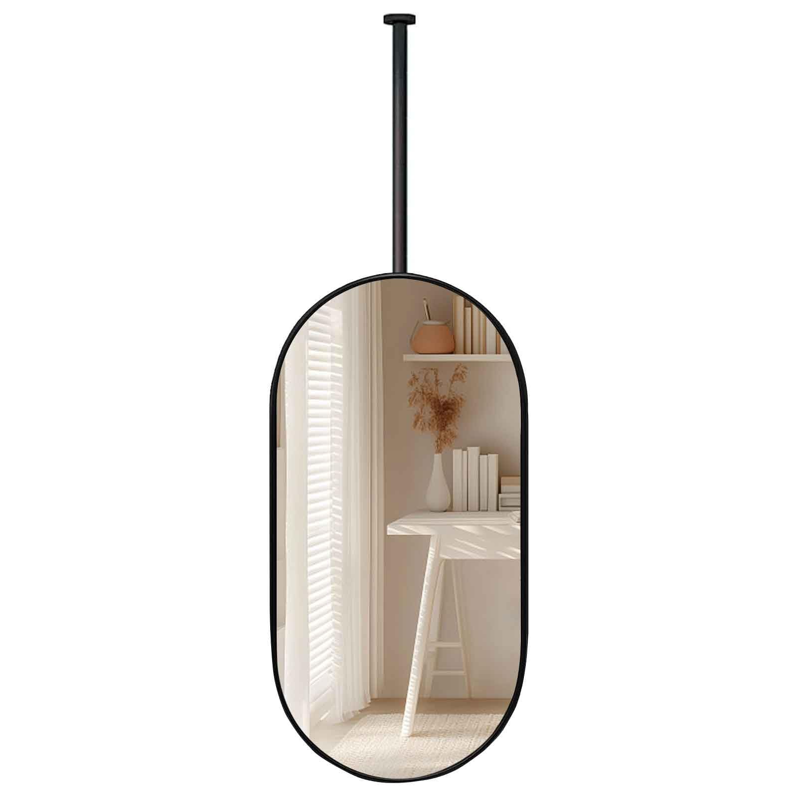 FGXHHS Ceiling Mounted Mirror with Black Metal Hanging Rod Vanity Makeup Mirror, Home Hotel Floating Bathroom HD Mirrors(60cmx100cm)