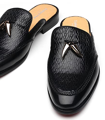 Image of Mens Black Backless Loafers Genuine Leather Mules Shoes