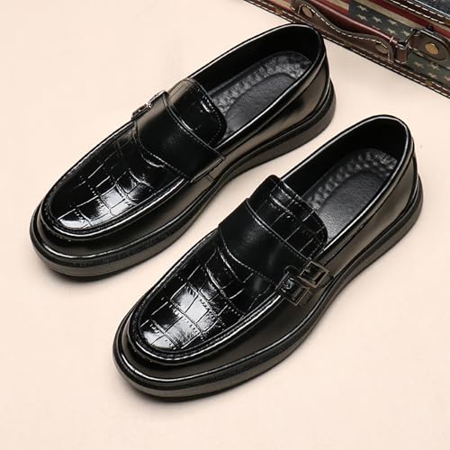 Men's Leather Printed Monk Strap Buckle Penny Loafers Classic Slip-On Round Toe Business Dress Shoes Casual Non-Slip Work Office Walking Driving Shoes4