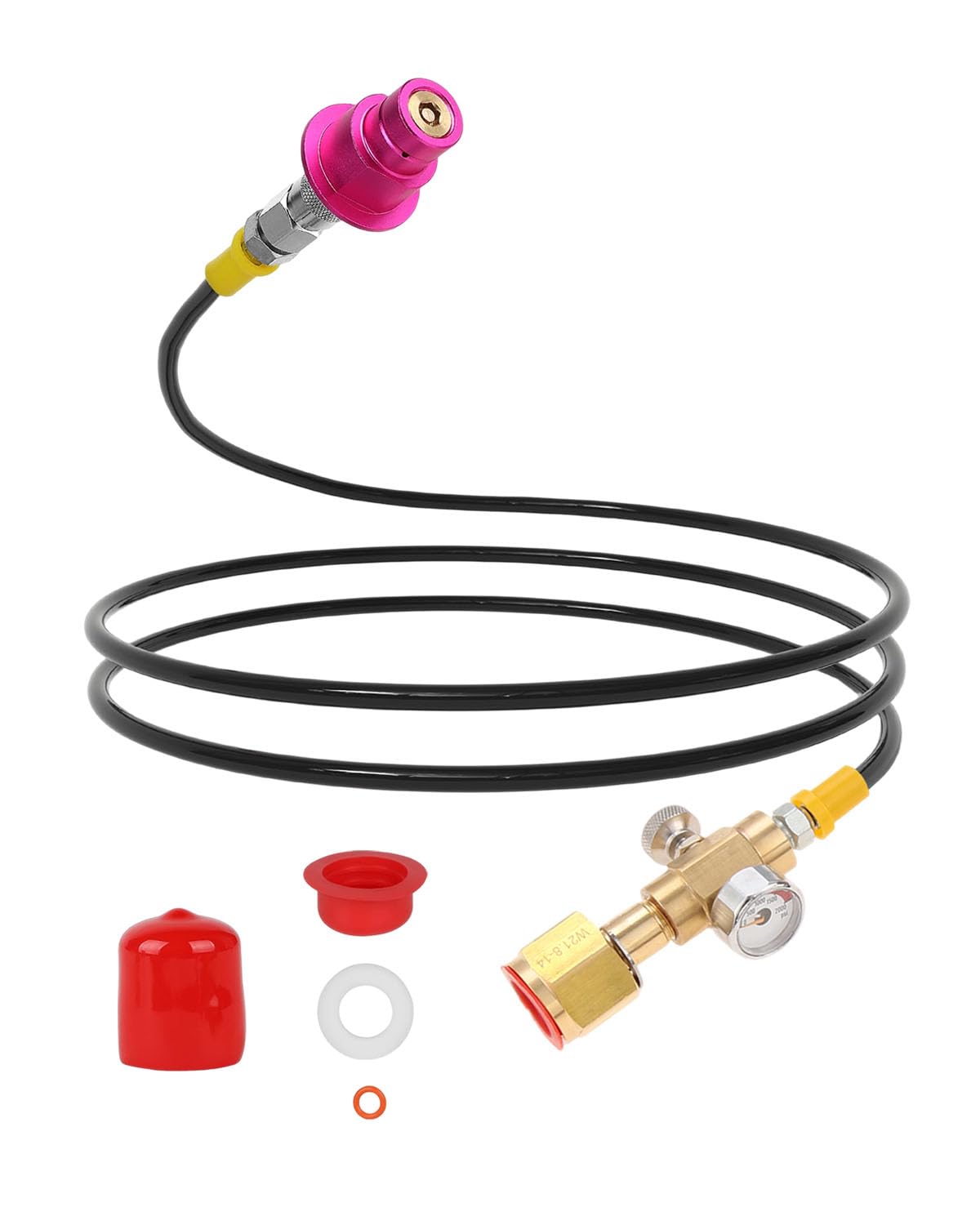 Adapter co2 Flasche Co2 Adapter Hochdruckschlauch, 1,5m, mit 2000psi Manometer, Messing und Aluminiumlegierung, für Wassersprudler Duo, Quick Connect QC und Terra