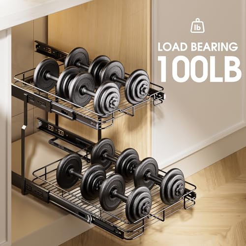 Delamu-Pull-Out-Cabinet-Organizer-2-Tier-14-W-x-21-D-Heavy-Duty-Chrome-Plated-Slide-Out-Drawers-Kitchen-Drawer-Organizer-Pull-Out-Shelves-for-Pots-Pans-Home-Pantry-Cans-Spices-Black