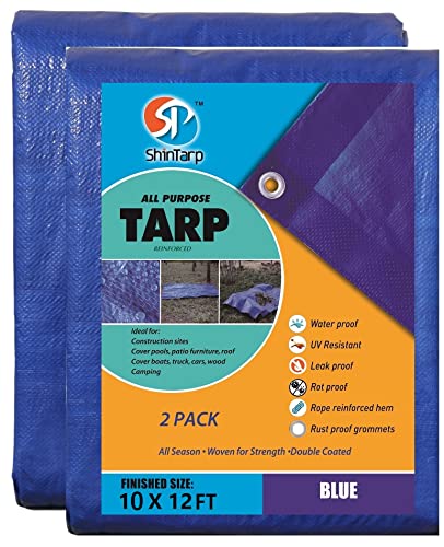 SP SHINTARP Blue Multifunctional polyethylene tarp Cover -7mil (10x12feet-2pc) , UV Protection, Tear Proof Tarpaulin, can be Used to Cover a Variety of Occasions, Multi-Purpose Tarpaulin.
