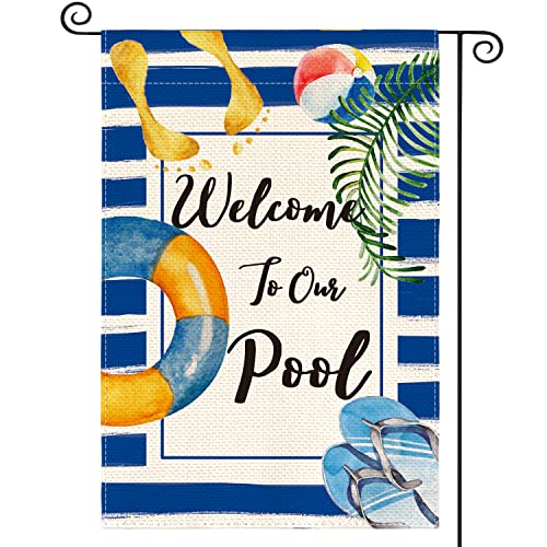 AVOIN colorlife Stripes Welcome To Our Pool Garden Flag 12x18 Inch
